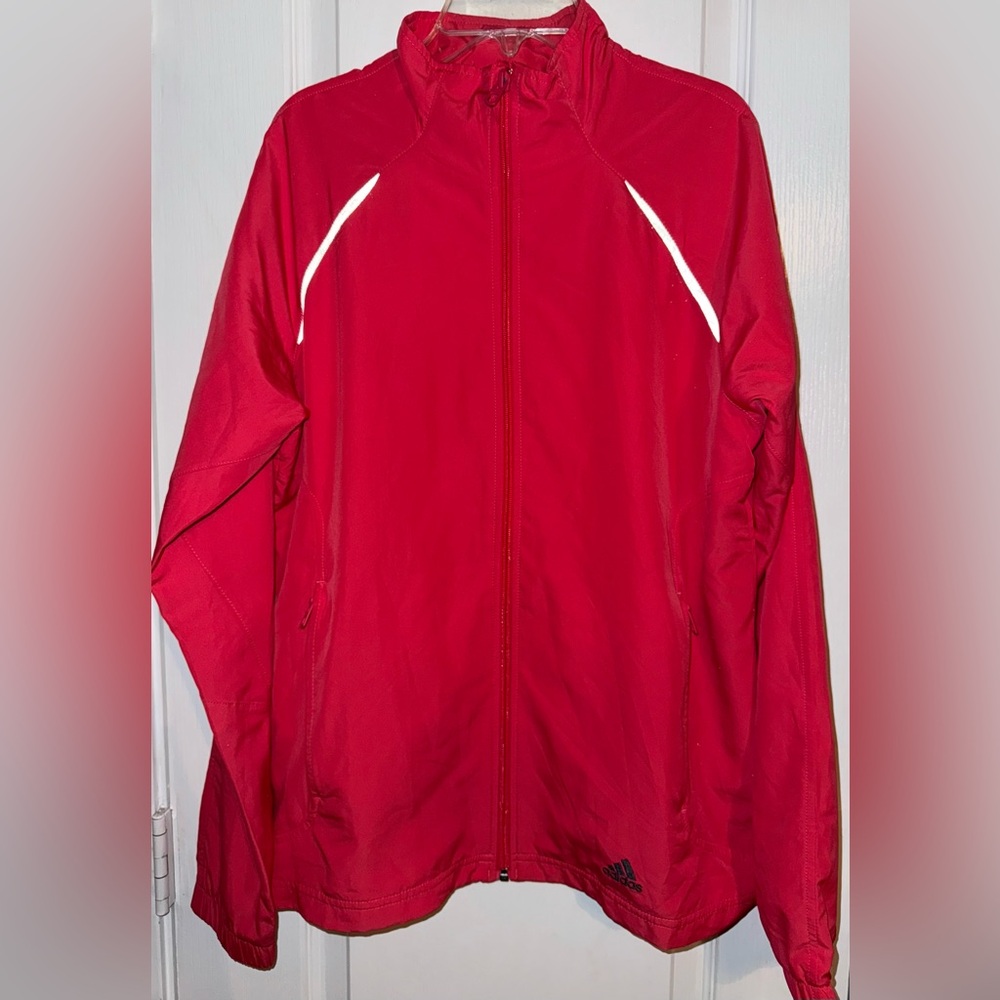 Adidas Lightweight Zip-Up Windbreaker Jacket Red White Size L